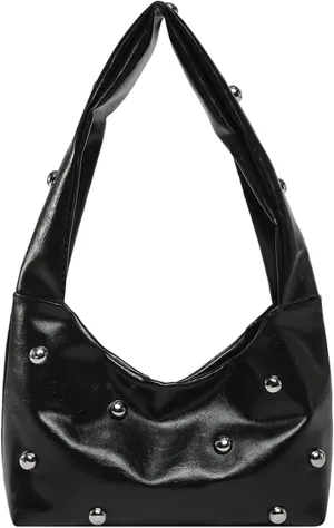 Verdusa Women's Punk Studded PU Leather Shoulder Bag Top Handle Underarm Handbags