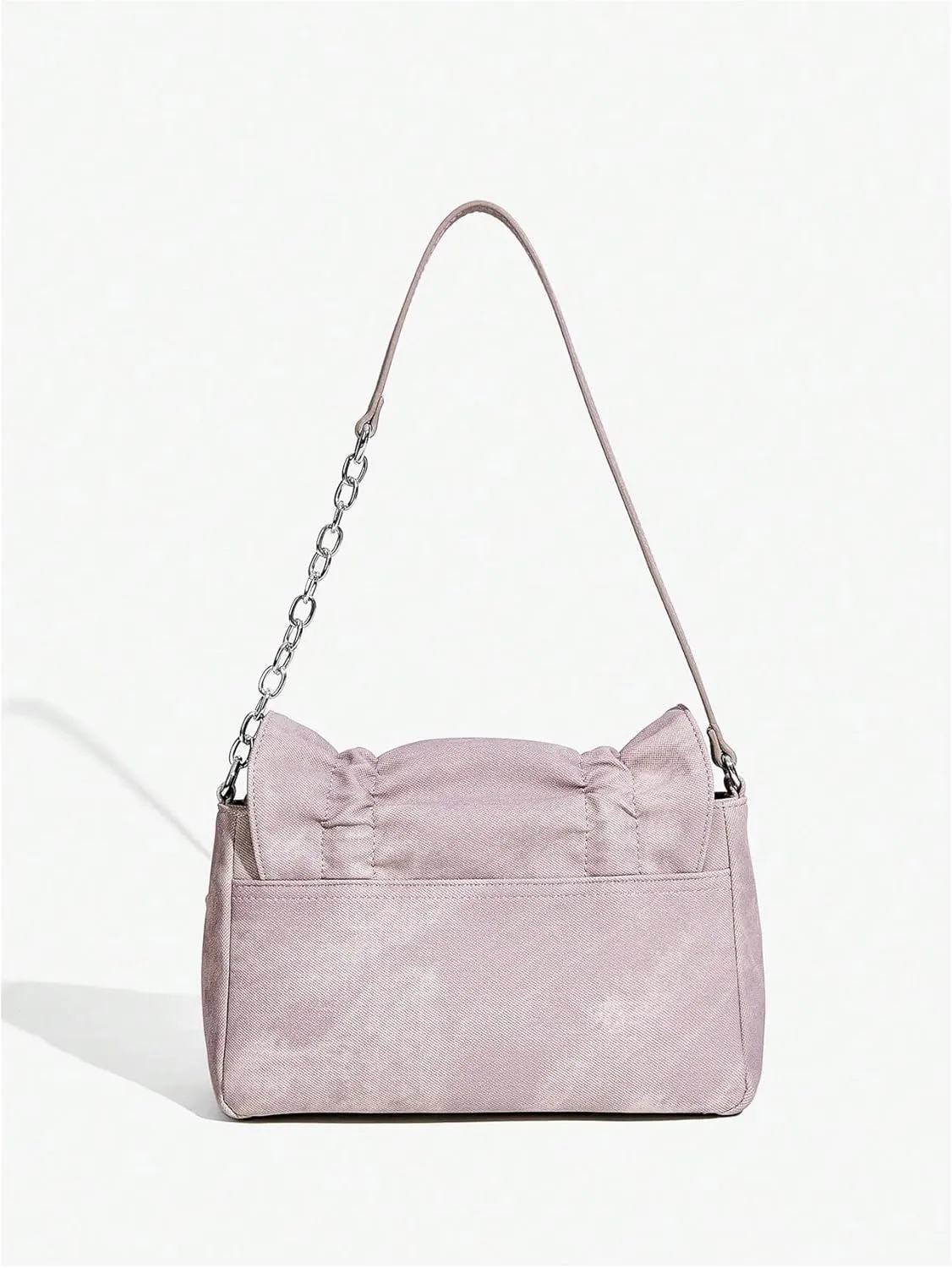 Verdusa Women's Ruched Denim Shoulder Bags Bow Handbags Purse with Chain Strap