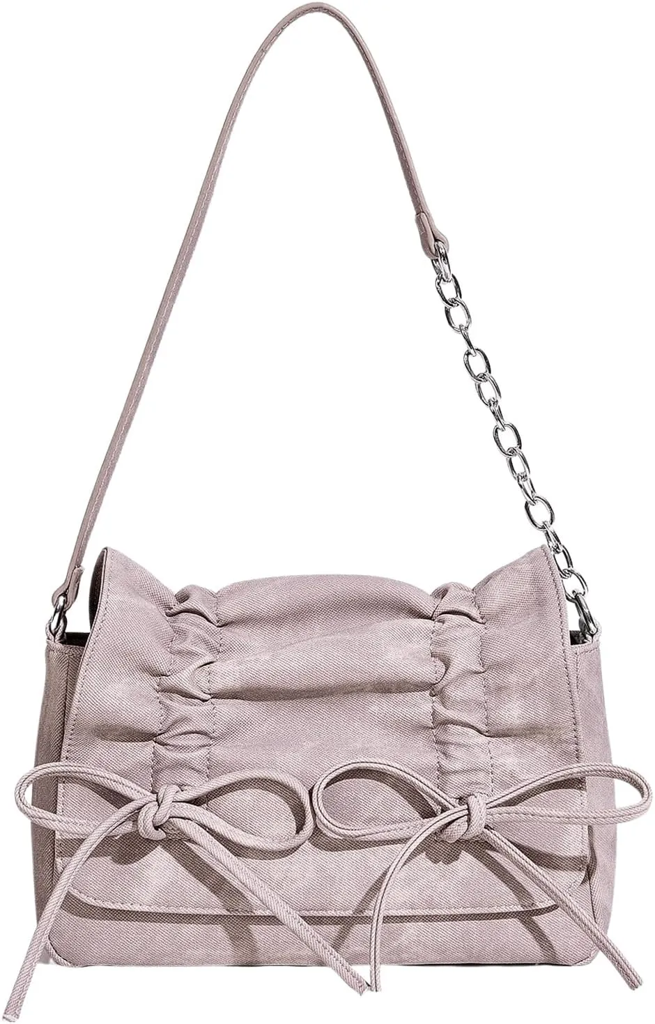 Verdusa Women's Ruched Denim Shoulder Bags Bow Handbags Purse with Chain Strap