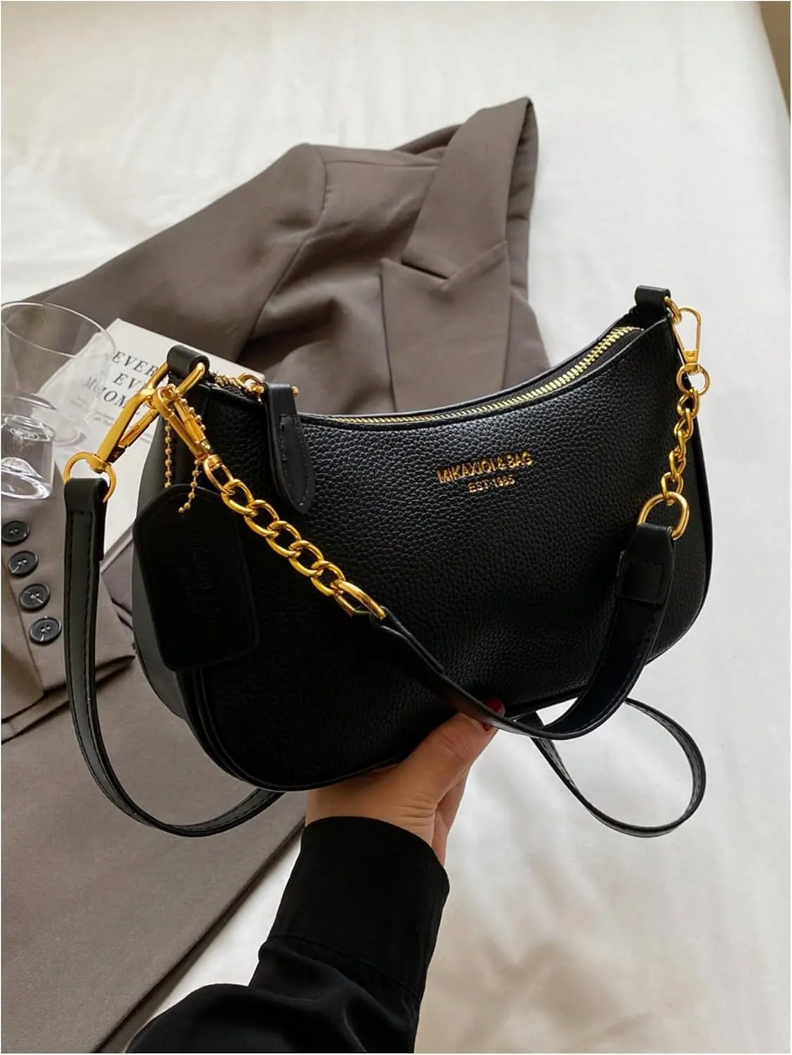Verdusa Women's Vintage Commute PU Leather Zipper Top Shoulder Bag