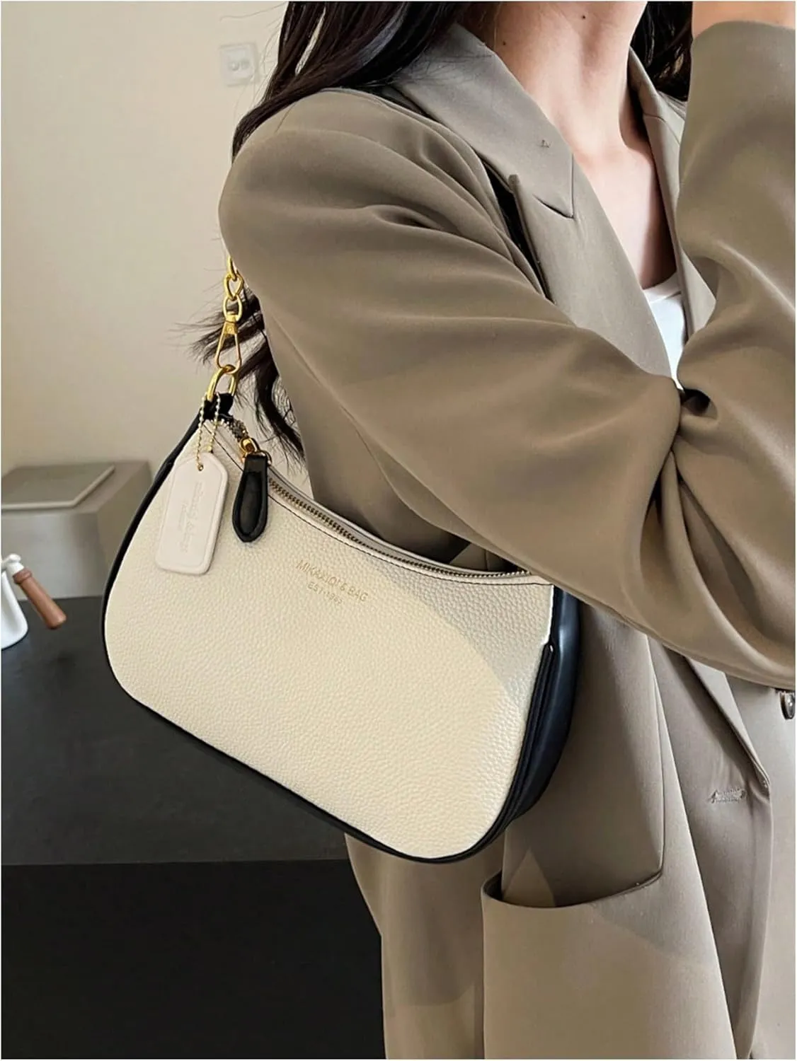 Verdusa Women's Vintage Commute PU Leather Zipper Top Shoulder Bag