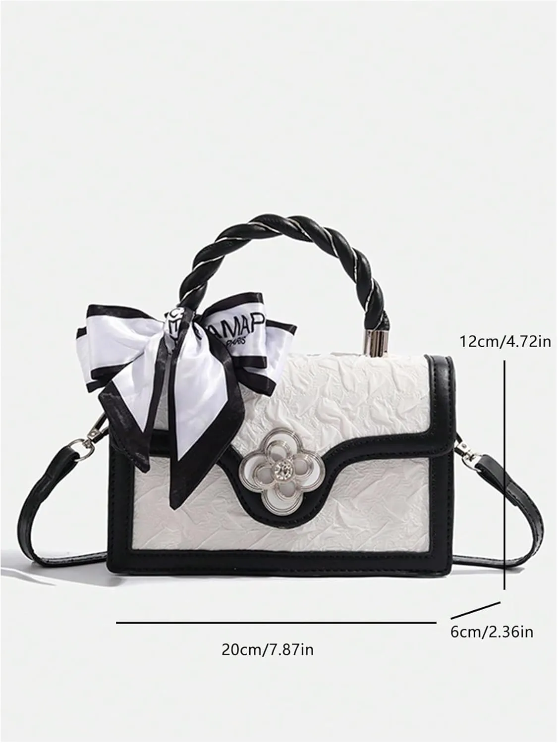 Verdusa Women's Vintage Crossbody Bags Top Handle Square Flap Satchel Purses with Ribbon