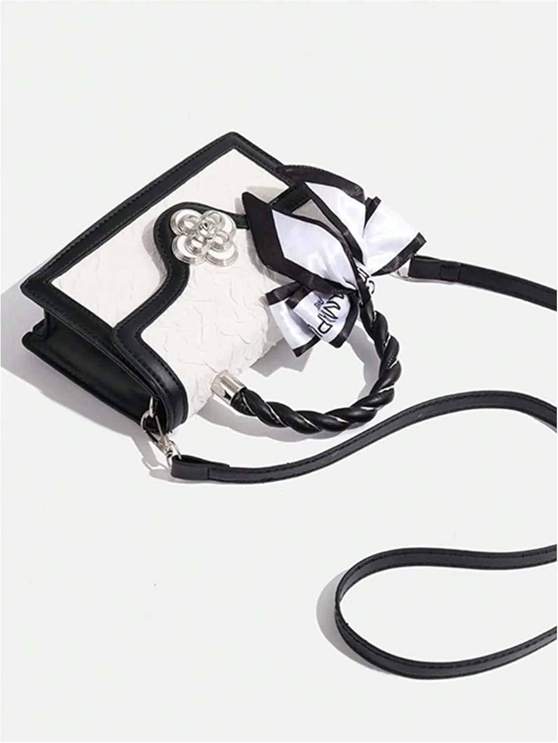 Verdusa Women's Vintage Crossbody Bags Top Handle Square Flap Satchel Purses with Ribbon