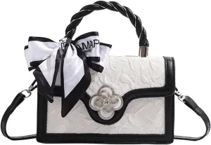 Verdusa Women's Vintage Crossbody Bags Top Handle Square Flap Satchel Purses with Ribbon