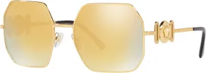 Versace Woman Sunglasses Gold Frame, Brown Mirror Gold Lenses, 58MM