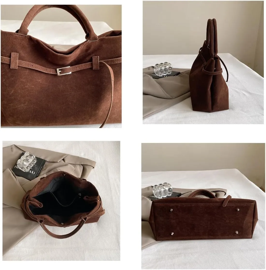 Vhitler Suede Tote Bag Large Brown Suede Bag Designer Handbags Leather Tote Bags Women Fall Purses 2024 Satchel
