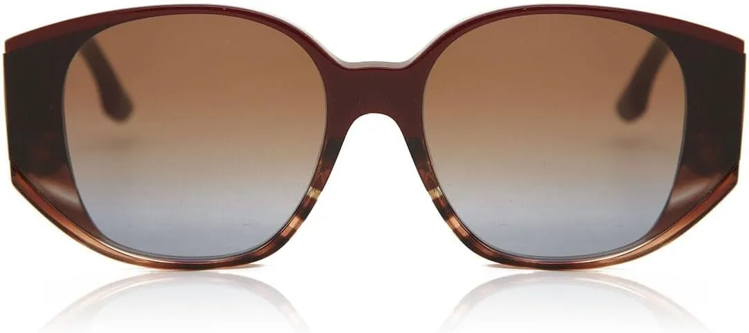 Victoria Beckham VB 605S 605 Striped Burgundy Plastic Oval Sunglasses Brown Gradient Lens
