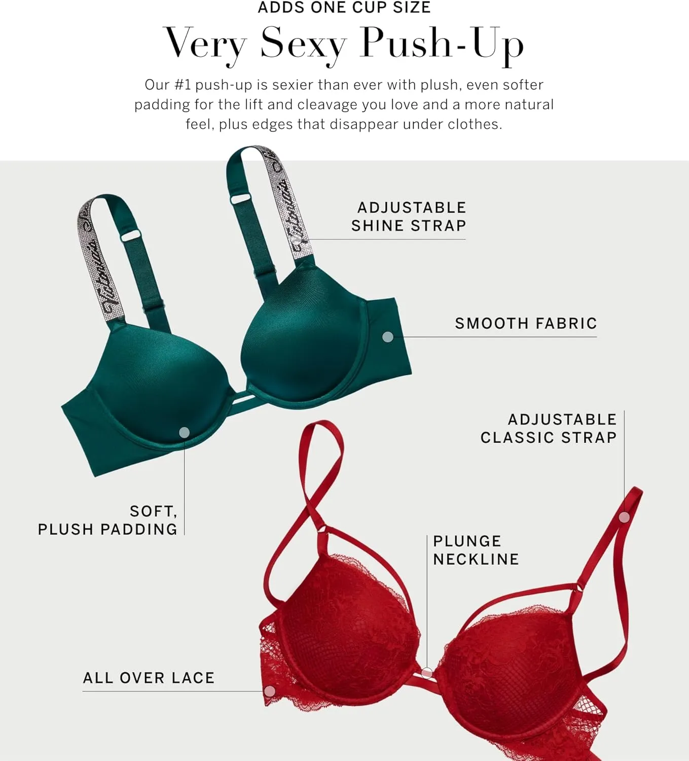Victoria's Secret Very Sexy Push Up Bra, Adds 1 Cup, Bras for Women (32A-38DDD)