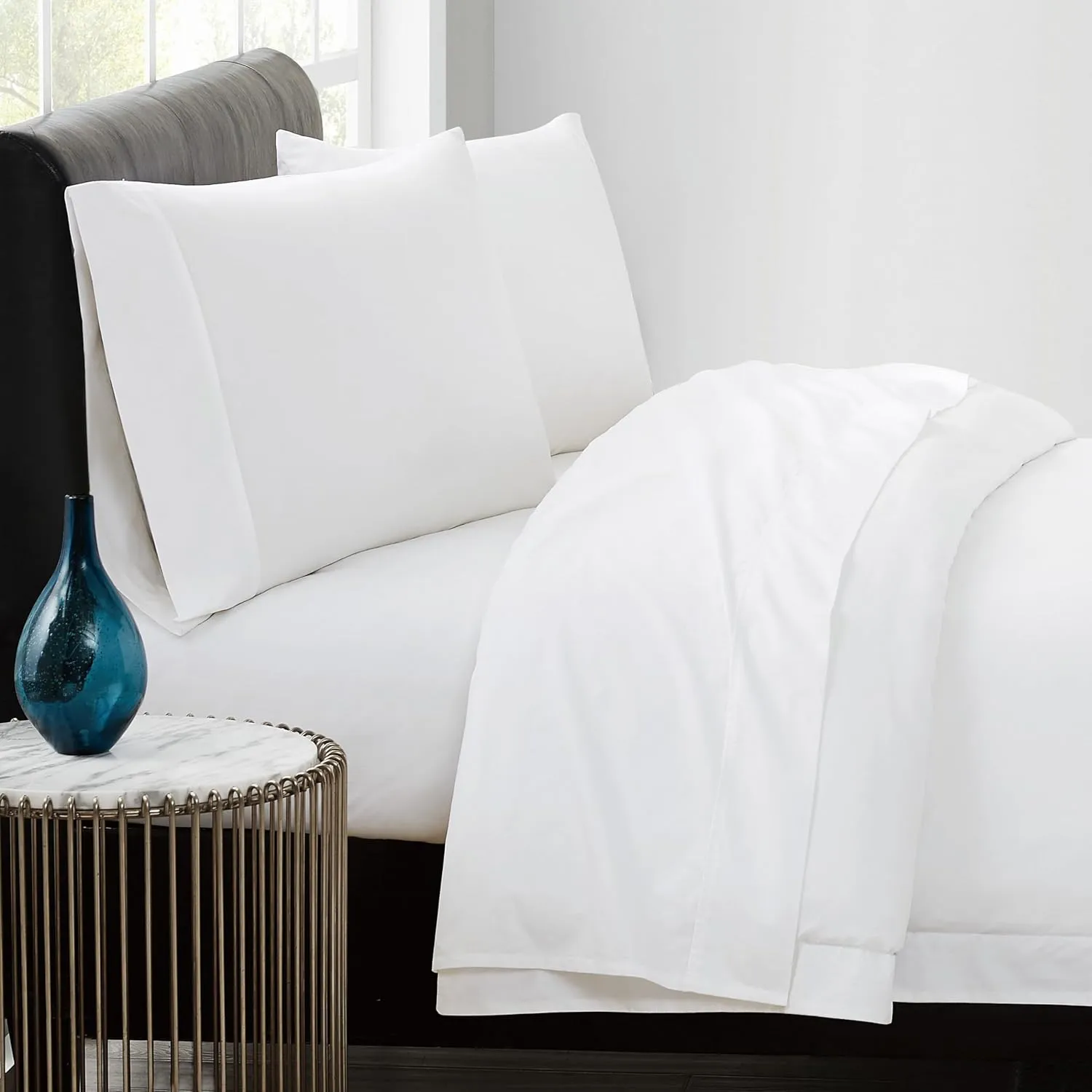 Vince Camuto 400TC Percale White King 4 Piece Sheet Set