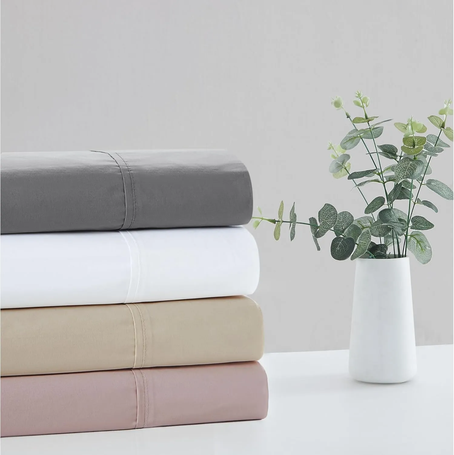 Vince Camuto 400TC Percale White King 4 Piece Sheet Set