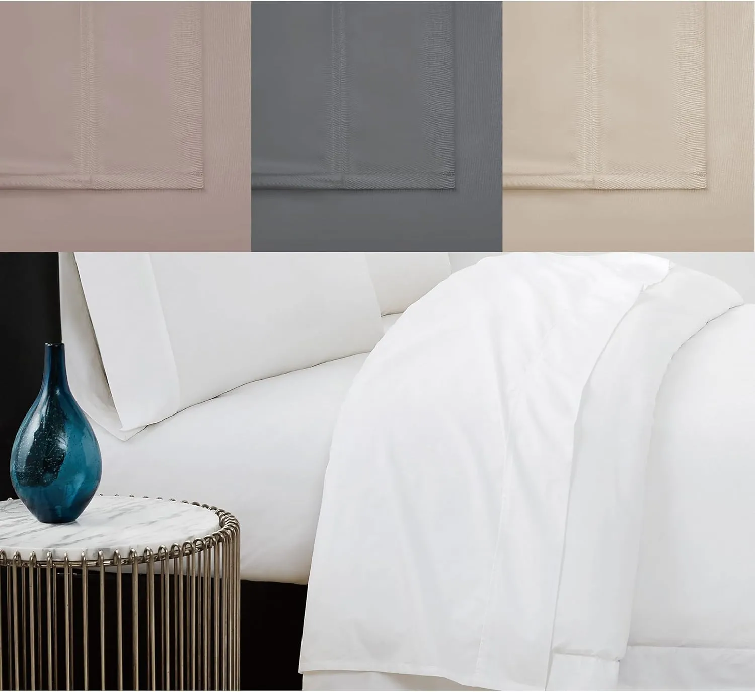 Vince Camuto 400TC Percale White King 4 Piece Sheet Set