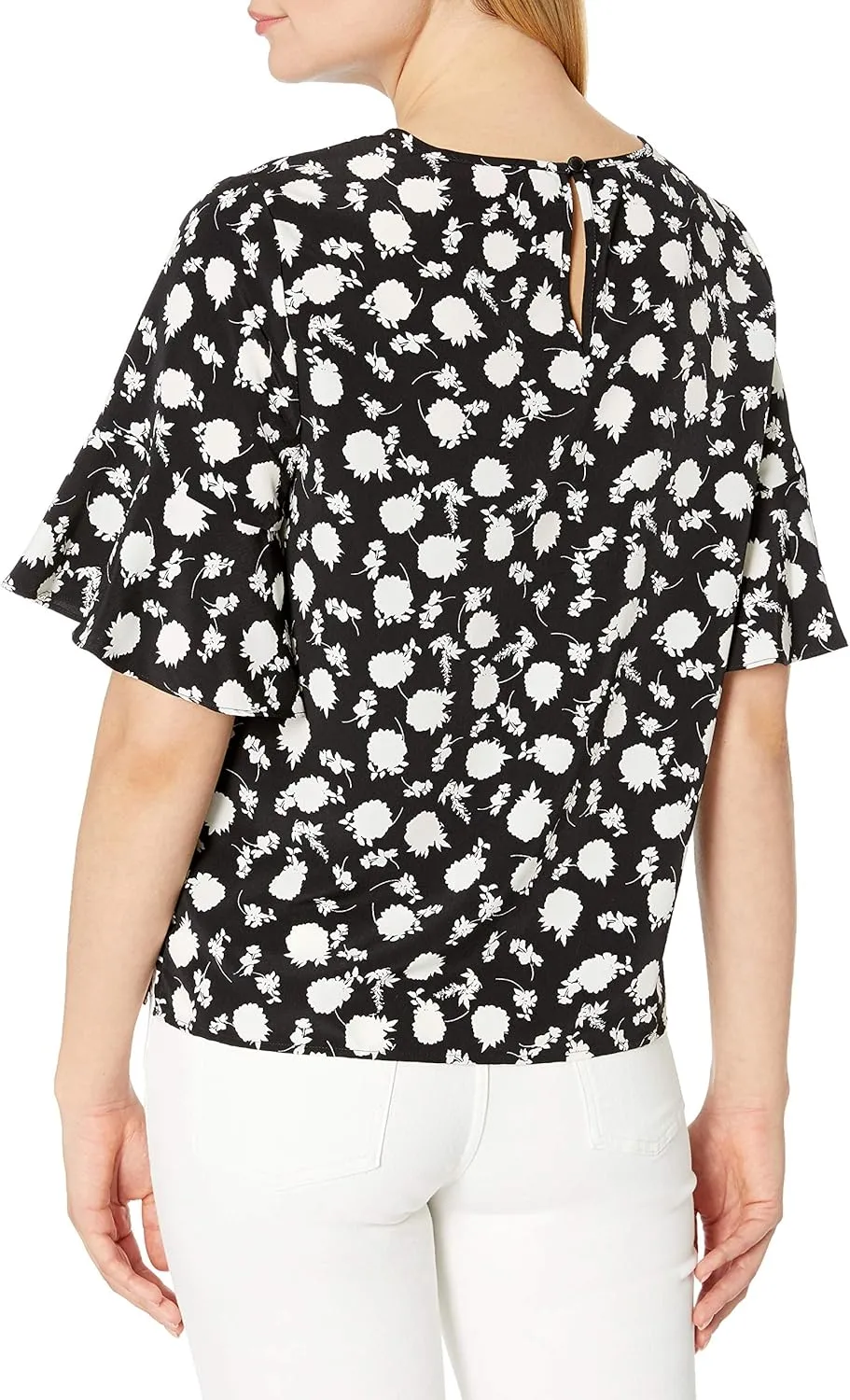 Vince Camuto Women's Short Sleeve Flutter Cuff Floral Shadow
