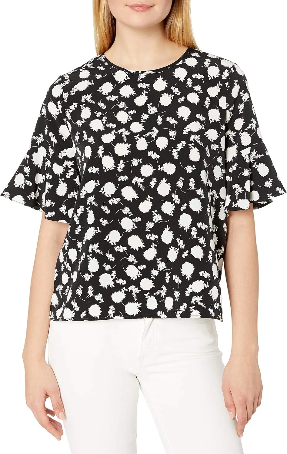 Vince Camuto Women's Short Sleeve Flutter Cuff Floral Shadow