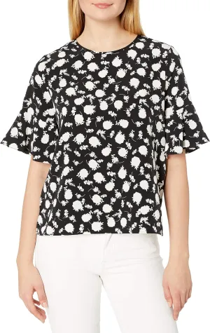 Vince Camuto Women's Short Sleeve Flutter Cuff Floral Shadow