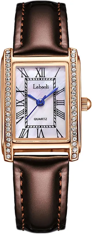 Vintage Square Women's Wristwatch, Quartz Stone Leather Strap Ladies Watch, Stylish Square Waterproof Women's Retro Watch