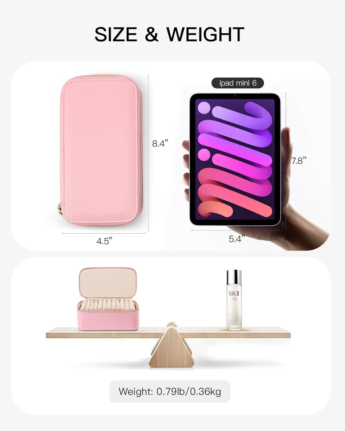 Vlando Jewelry Travel Case with 12 Velvet Jewelry Bags Travel Jewelry Orgainzer for Girls Jewelry Box for Necklace Rings Earrings Bags Christmas Gifts for Women Girls(Pink)