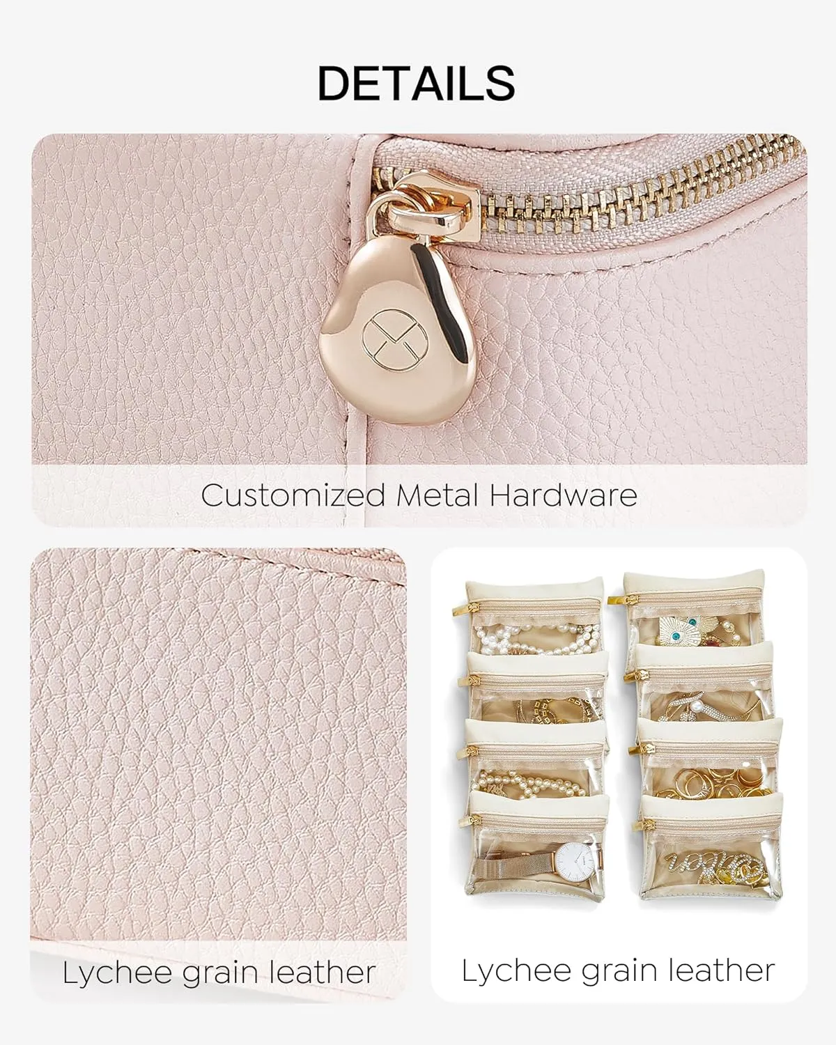 Vlando Mothers Day Gifts for Mom, Jewelry Box with 8 Velvet Jewelry Bags Travel Jewelry Case for Women Girls Jewelry Organizer Necklace Rings Earrings Bags Gift Ideas for Teacher Birthday Bride (Pink)
