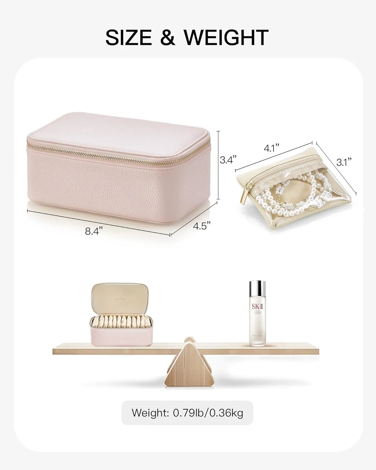 Vlando Mothers Day Gifts for Mom Wife,Jewelry Box with 12 Velvet Jewelry Bags Travel Jewelry Case for Girls Jewelry Organizer for Travelers Birthday Gift Ideas for Women (Pink)