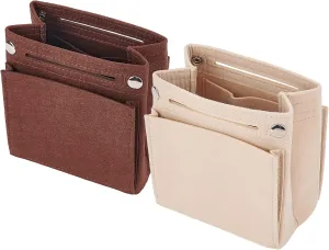 WADORN 2 Colors Purse Felt Insert Organizer, Small Handbag Felt Organizers Tote Bags Divider Pocket Inside Bag in Bag Organizer Pochette Accessories for Mini Purse Clutch Travel Bag, 6.7x7.1x1.5 inch