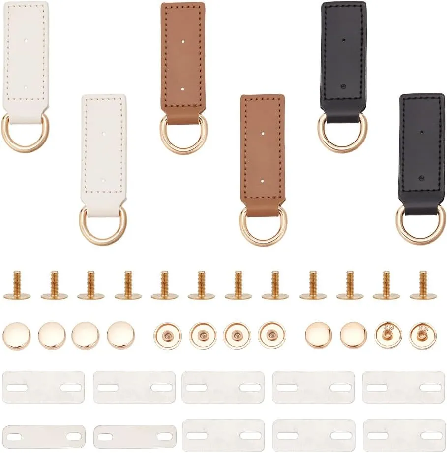 WADORN 6 Sets Metal Side Bag Buckle, 3 Colors Leather Purse Suspension Clasp, Detachable D-Ring With Screws, Webbing Strap, Handbag Side Clip, DIY Leather Craft Bag Hardware