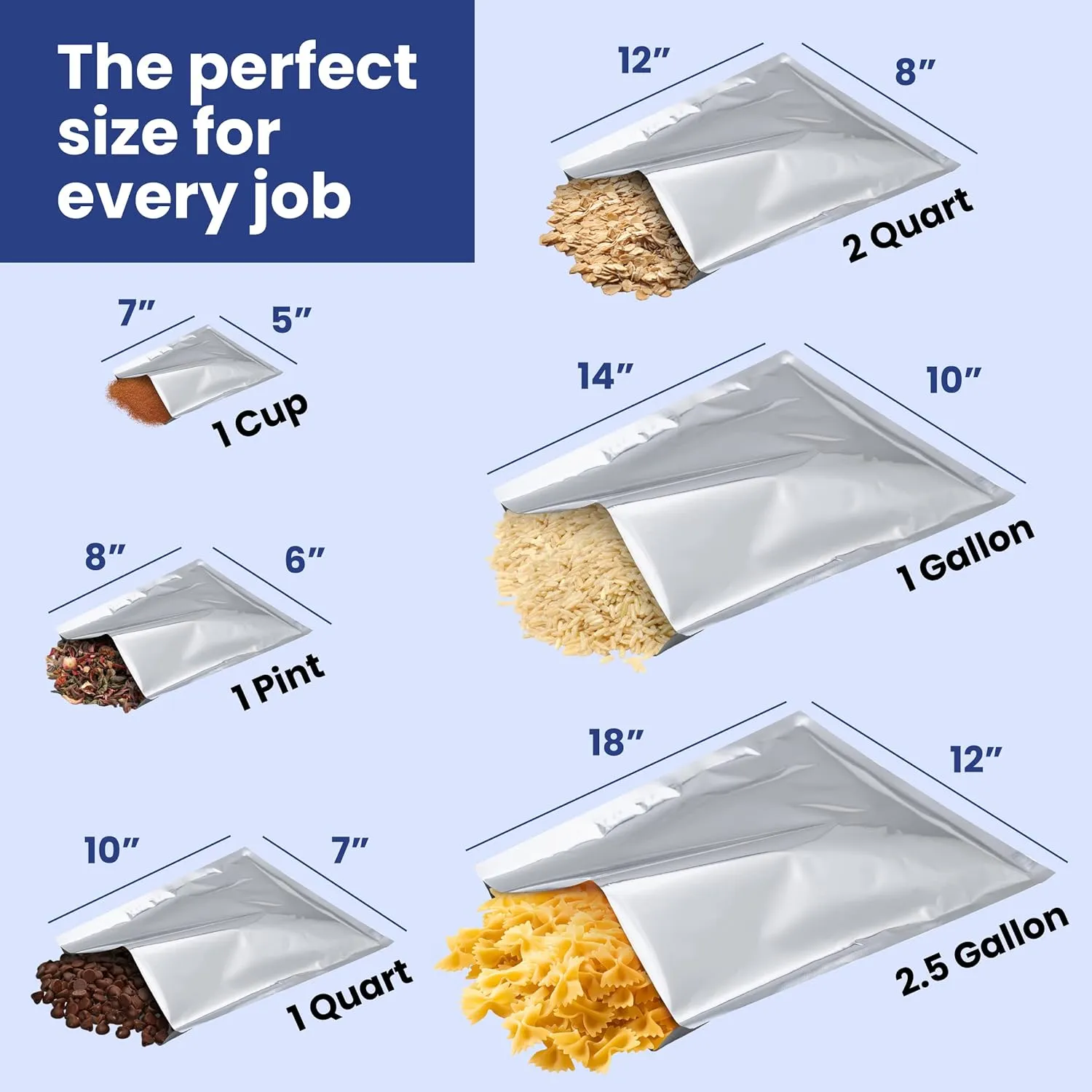 Wallaby 2.5-Gallon Mylar Bag Bundle - 30x (5 Mil - 12" x 18") Mylar Bags   30x Labels - Heat Sealable, Food Safe, & Reliable Long Term-Food Storage Solutions - Silver