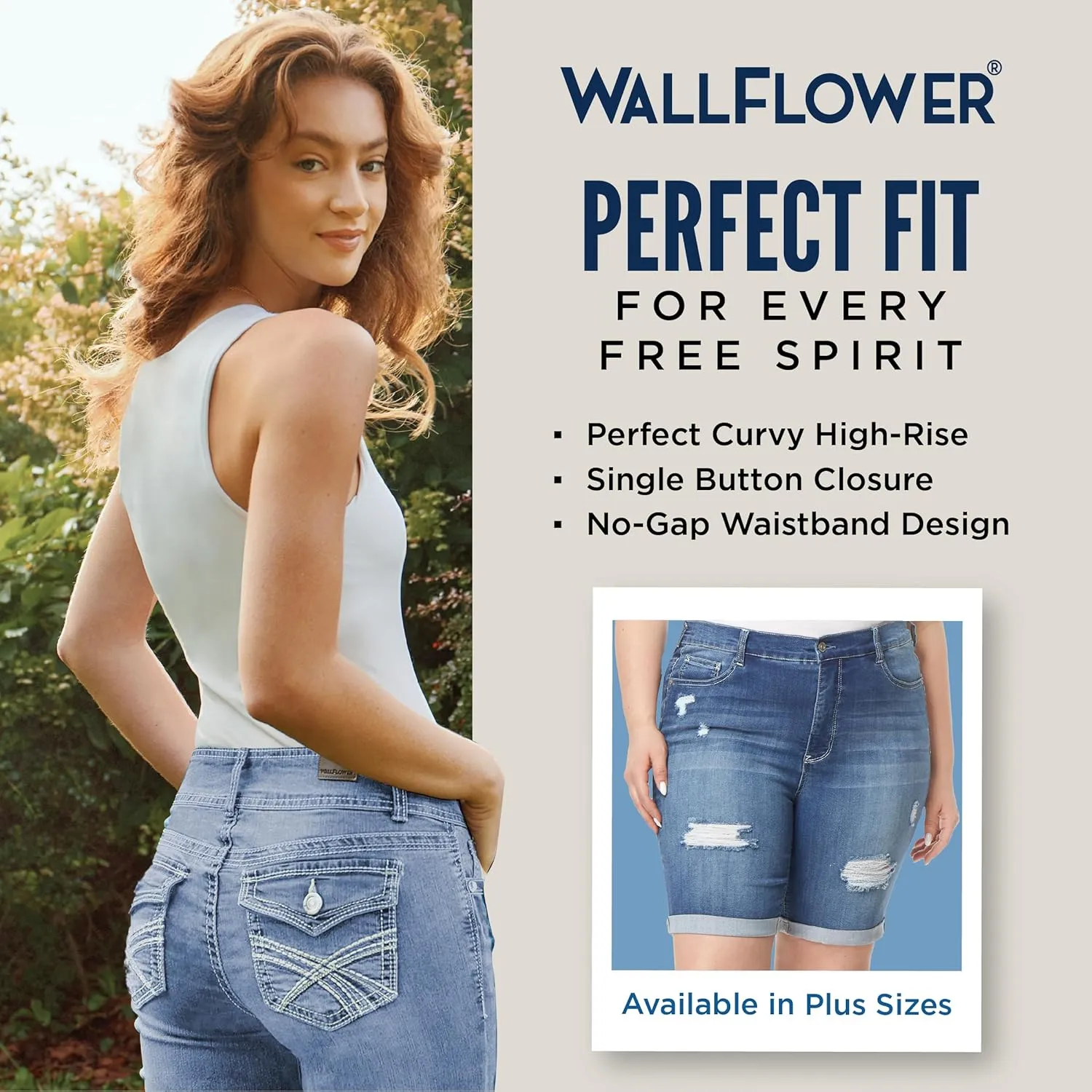 WallFlower Women's Irresistible Denim Shorts High-Rise Insta Soft Juniors (Standard and Plus)