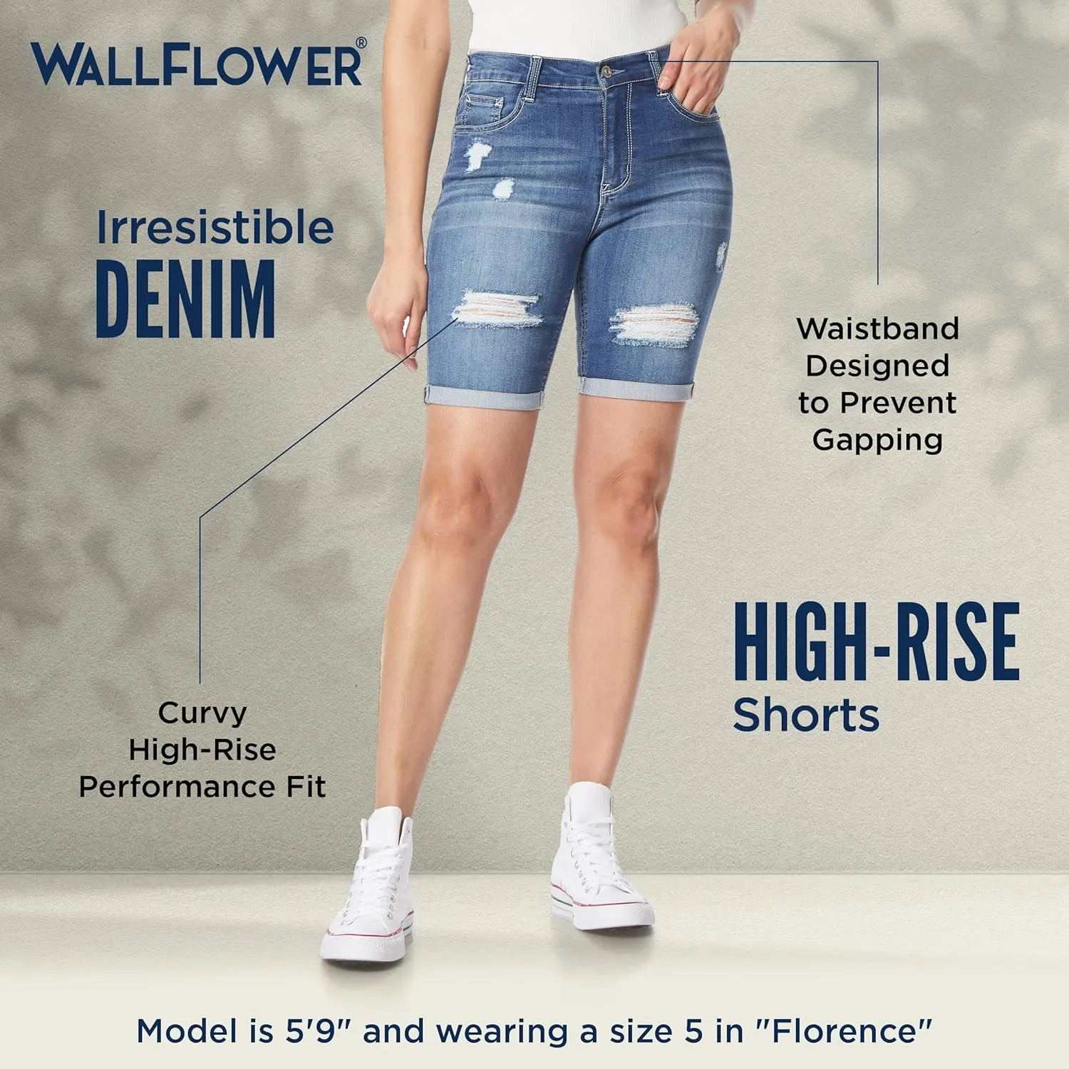 WallFlower Women's Irresistible Denim Shorts High-Rise Insta Soft Juniors (Standard and Plus)