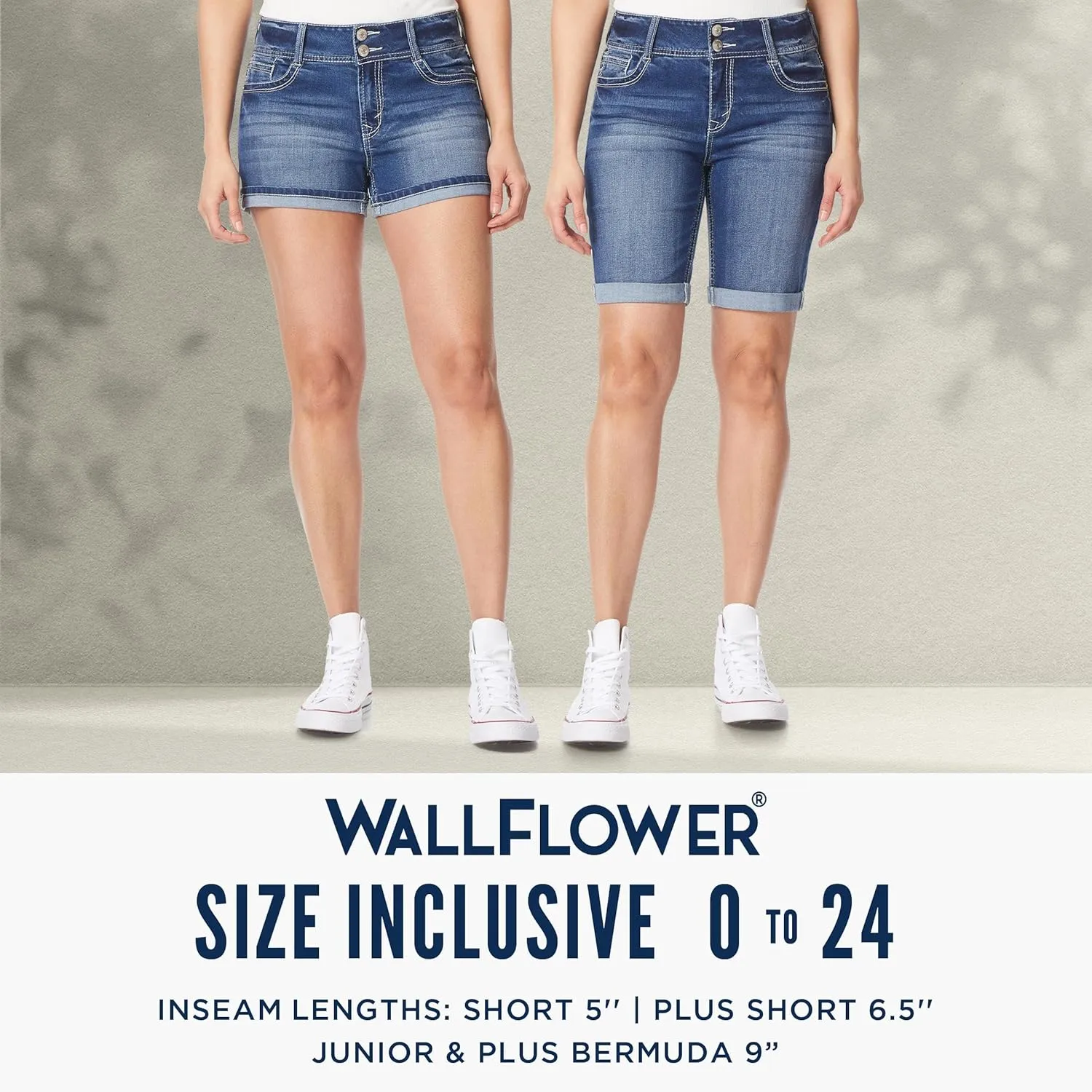 WallFlower Women's Irresistible Denim Shorts High-Rise Insta Soft Juniors (Standard and Plus)