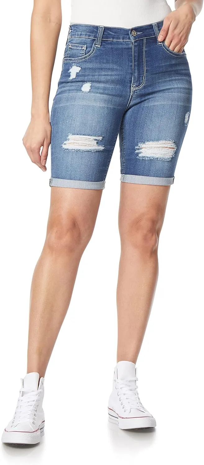 WallFlower Women's Irresistible Denim Shorts High-Rise Insta Soft Juniors (Standard and Plus)