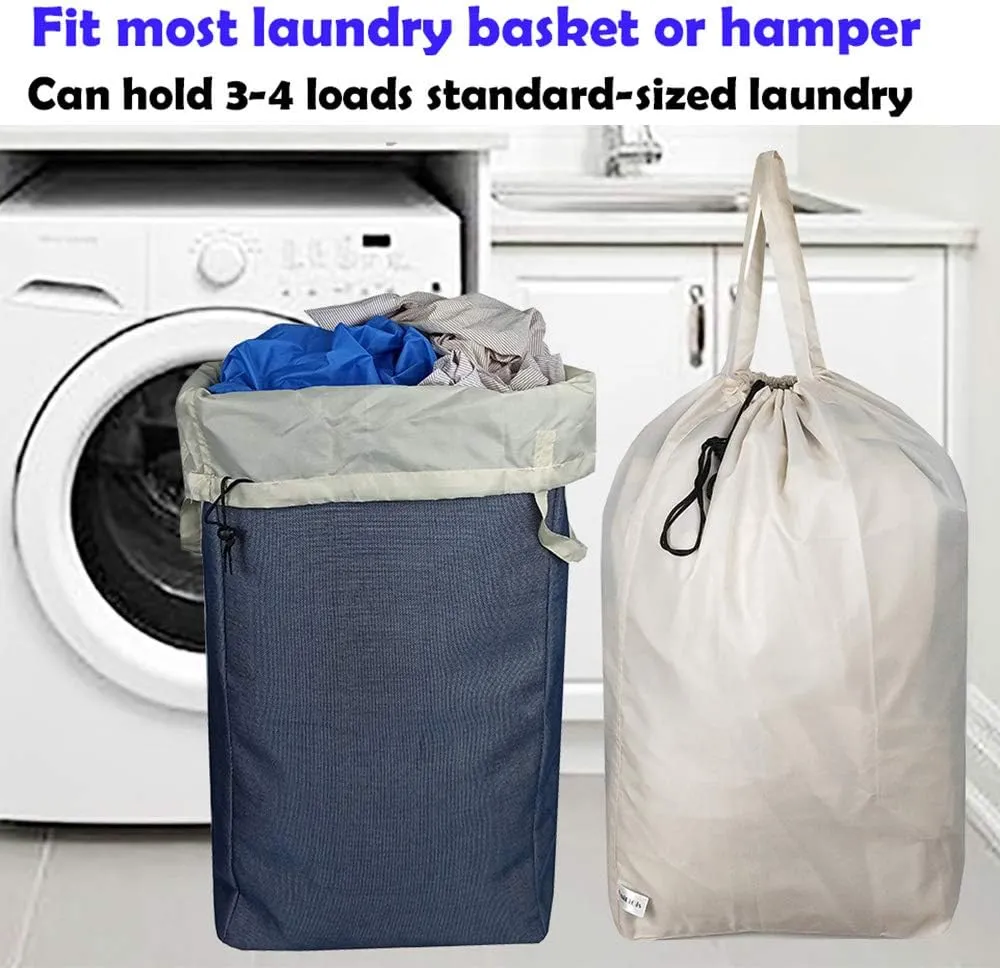 Washable Travel Laundry Bag with Handles and Drawstring, Heavy Duty Large Enough to Hold 3 Loads of Laundry, Fit a Laundry Basket or Clothes Hamper, 27.5x34.5 in, Beige and Black