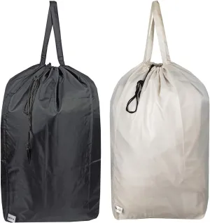 Washable Travel Laundry Bag with Handles and Drawstring, Heavy Duty Large Enough to Hold 3 Loads of Laundry, Fit a Laundry Basket or Clothes Hamper, 27.5x34.5 in, Beige and Black