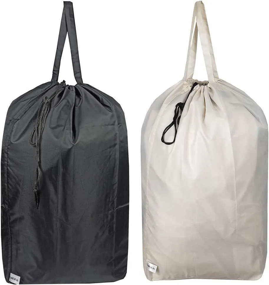 Washable Travel Laundry Bag with Handles and Drawstring, Heavy Duty Large Enough to Hold 3 Loads of Laundry, Fit a Laundry Basket or Clothes Hamper, 27.5x34.5 in, Beige and Black