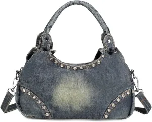 Washed Denim Bag with Rhinestone Casual Denim Purses For Women Lady's Purses And Handbags Small Shoulder Bags