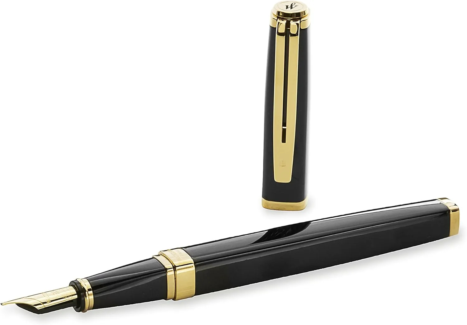 Waterman Exception Fountain Pen, Slim Black with 23k Gold Clip, Medium Nib with Blue Ink Cartridge, Gift Box