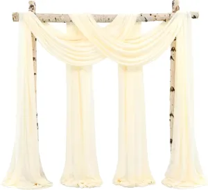 Wedding Arch Draping Fabric,4 Panels 28" x18ft Beige Wedding Arch Drapes for Ceremony Sheer Chiffon Fabric Drapes Arbor Drapery Decorations for Reception Party