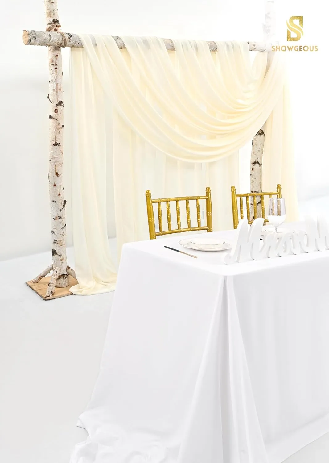 Wedding Arch Draping Fabric,4 Panels 28" x18ft Beige Wedding Arch Drapes for Ceremony Sheer Chiffon Fabric Drapes Arbor Drapery Decorations for Reception Party