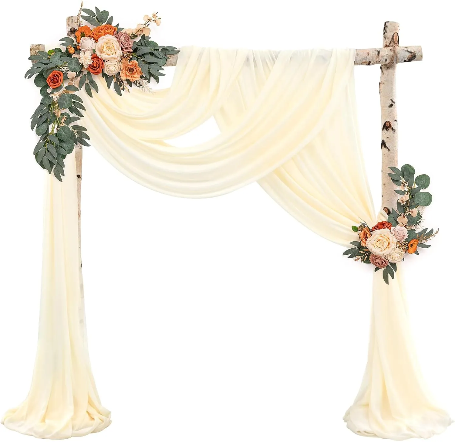 Wedding Arch Draping Fabric,4 Panels 28" x18ft Beige Wedding Arch Drapes for Ceremony Sheer Chiffon Fabric Drapes Arbor Drapery Decorations for Reception Party