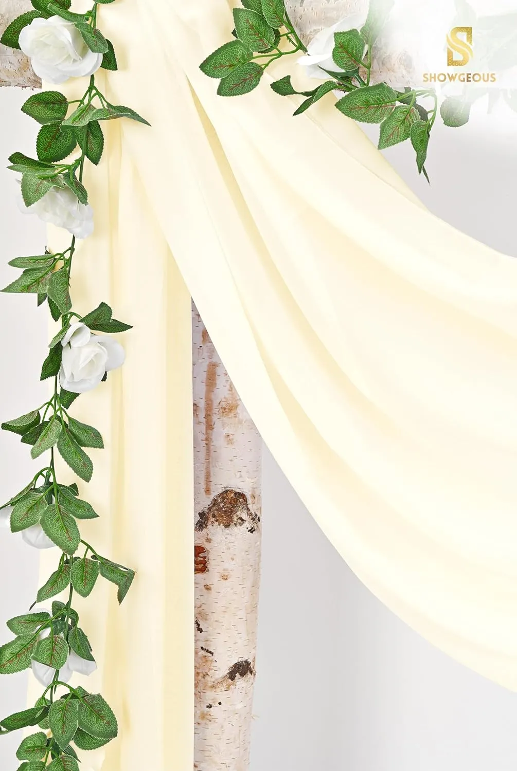 Wedding Arch Draping Fabric,4 Panels 28" x18ft Beige Wedding Arch Drapes for Ceremony Sheer Chiffon Fabric Drapes Arbor Drapery Decorations for Reception Party