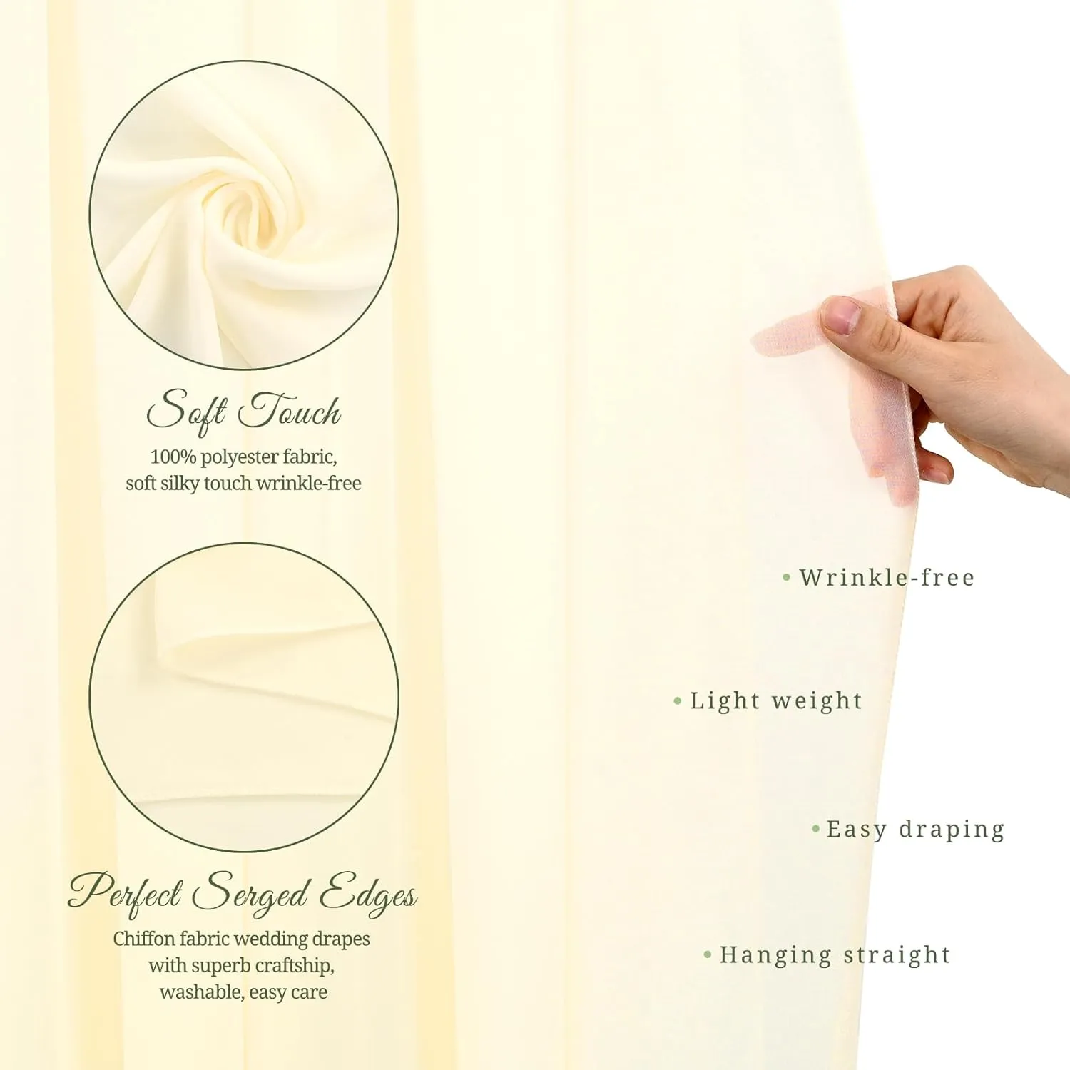 Wedding Arch Draping Fabric,4 Panels 28" x18ft Beige Wedding Arch Drapes for Ceremony Sheer Chiffon Fabric Drapes Arbor Drapery Decorations for Reception Party