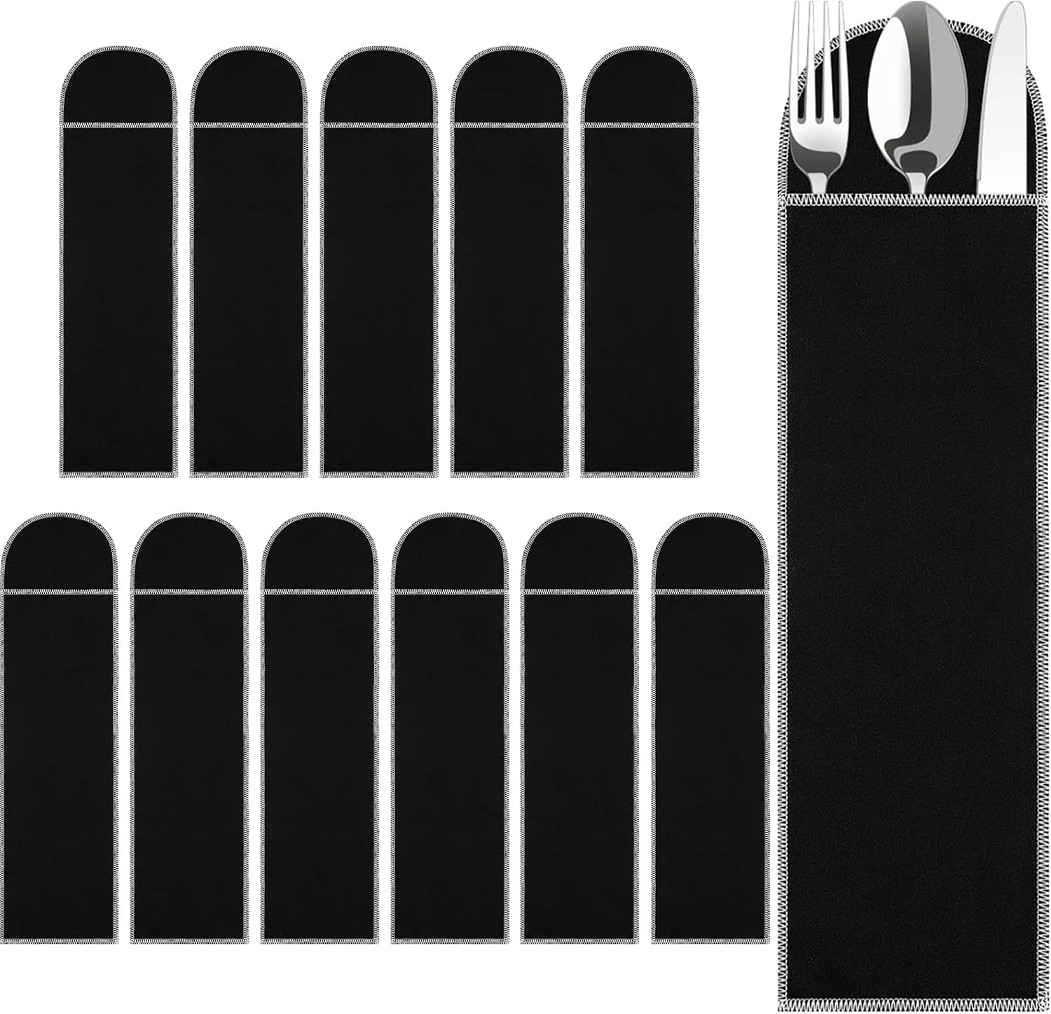 Weewooday 12 Pieces Anti-tarnish Silverware Storage Bags - Velvet Flatware Organizer Sleeves for Teaspoons, Cutlery & Utensils | Elegant Black Design