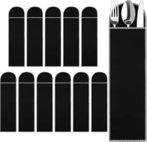 Weewooday 12 Pieces Anti-tarnish Silverware Storage Bags - Velvet Flatware Organizer Sleeves for Teaspoons, Cutlery & Utensils | Elegant Black Design