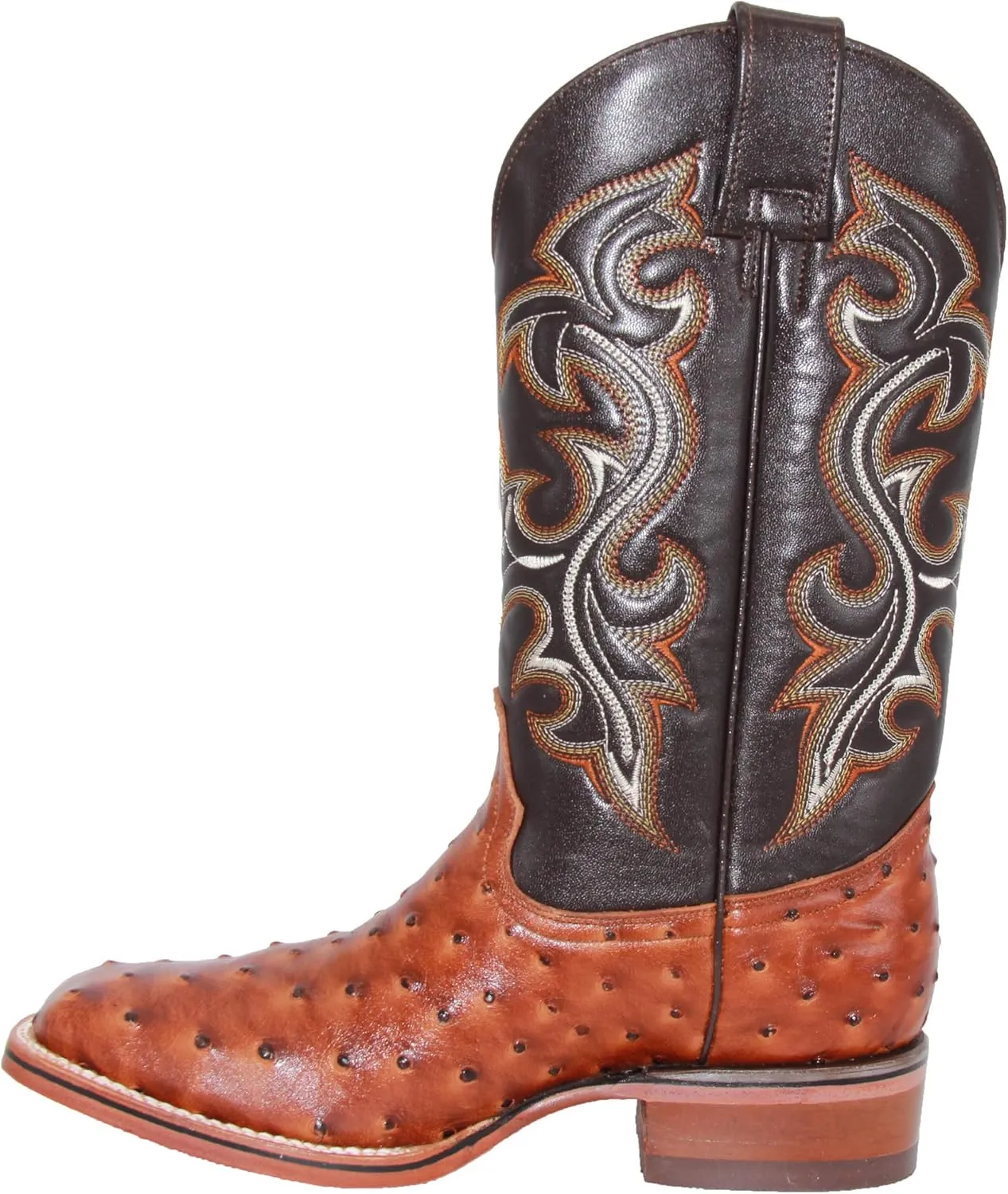 Western Shops Mens Genuine Cowhide Leather Quill Ostrich Print Western Cowboy Square Toe Rodeo Boots