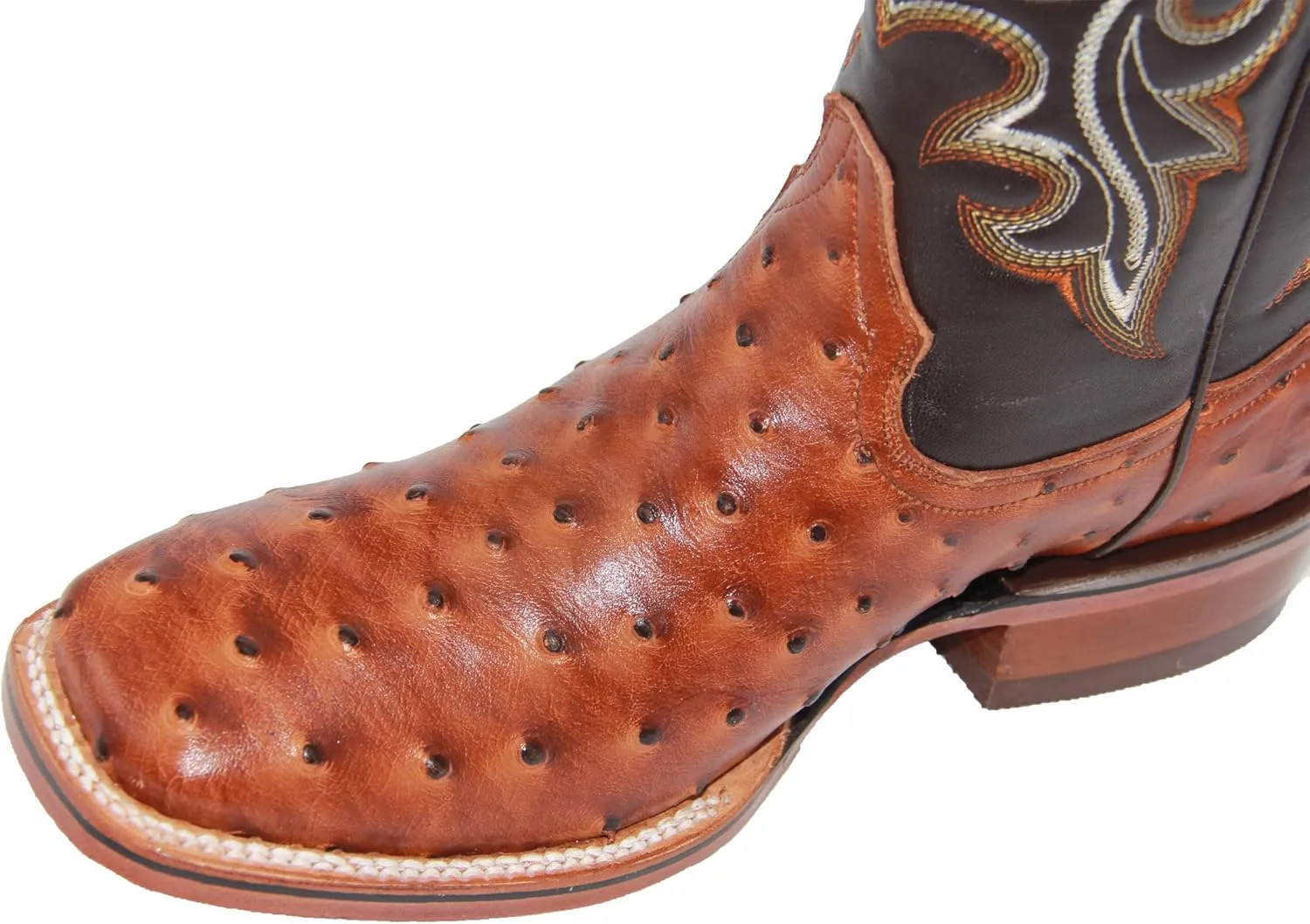 Western Shops Mens Genuine Cowhide Leather Quill Ostrich Print Western Cowboy Square Toe Rodeo Boots