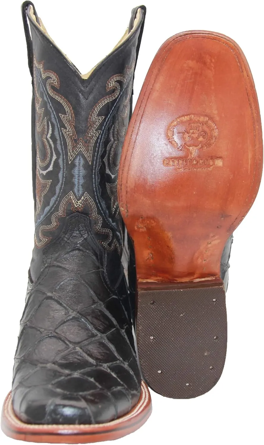 Western Shops Men’s Leather Pirarucu Fish Print Cowboy Western Boots
