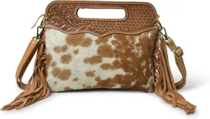 Western Suede Fringe Hair-On Crossbody Bag Women Natural Leather Hand Bag With Adjustable Strap | Leather Handbag | Purse | Side Sling Bag