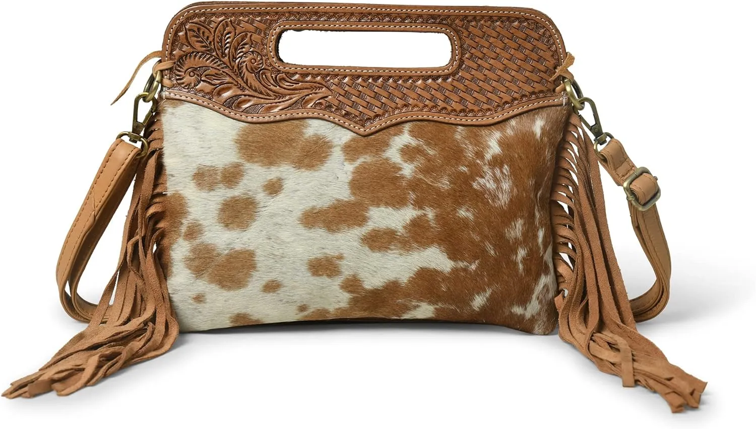 Western Suede Fringe Hair-On Crossbody Bag Women Natural Leather Hand Bag With Adjustable Strap | Leather Handbag | Purse | Side Sling Bag