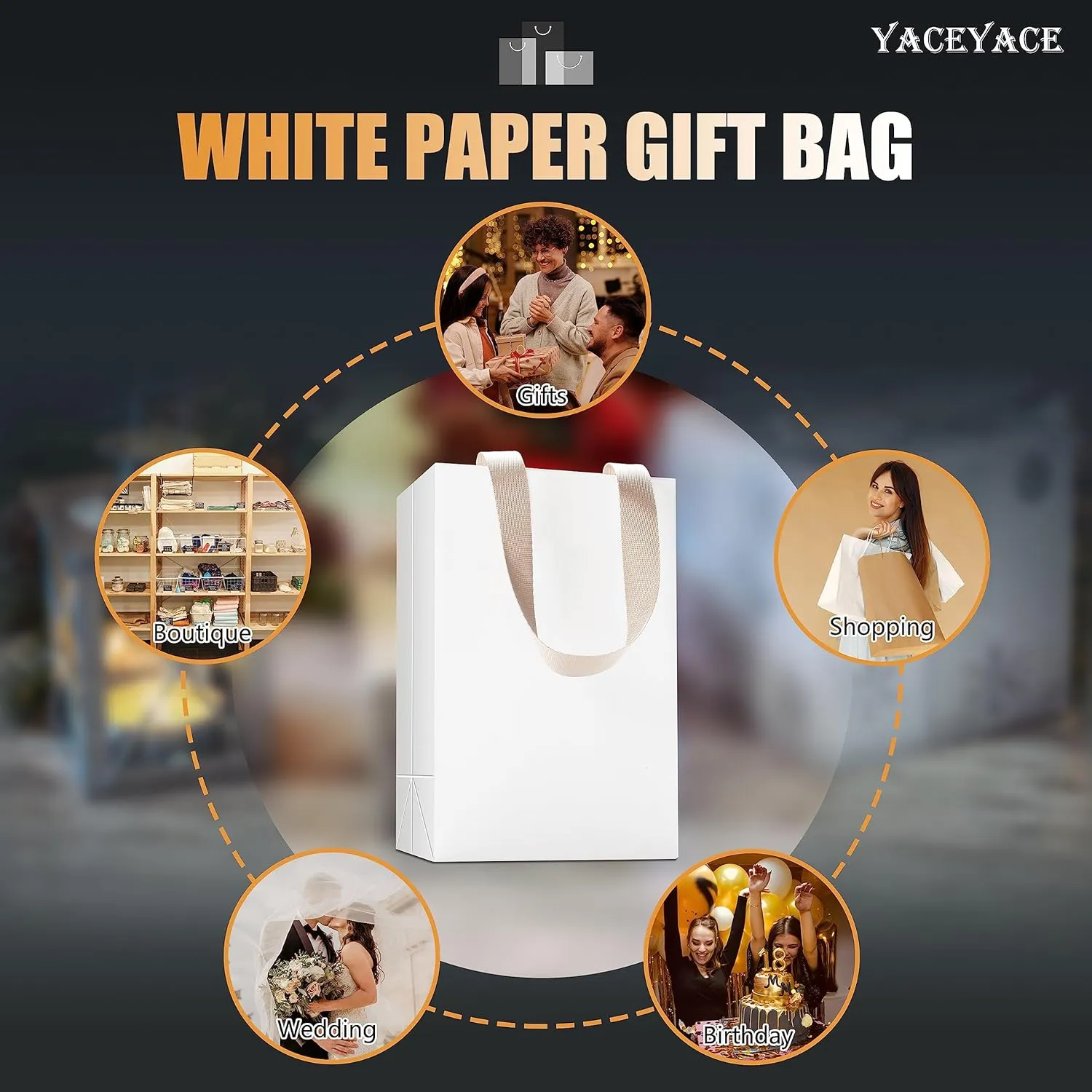 White Gift Bags with Handles, 20Pcs 5.25"x3.75"x8" White Paper Gift Bags with Ribbon Handles Bulk, Small Kraft Paper Bag for Party, Goodie