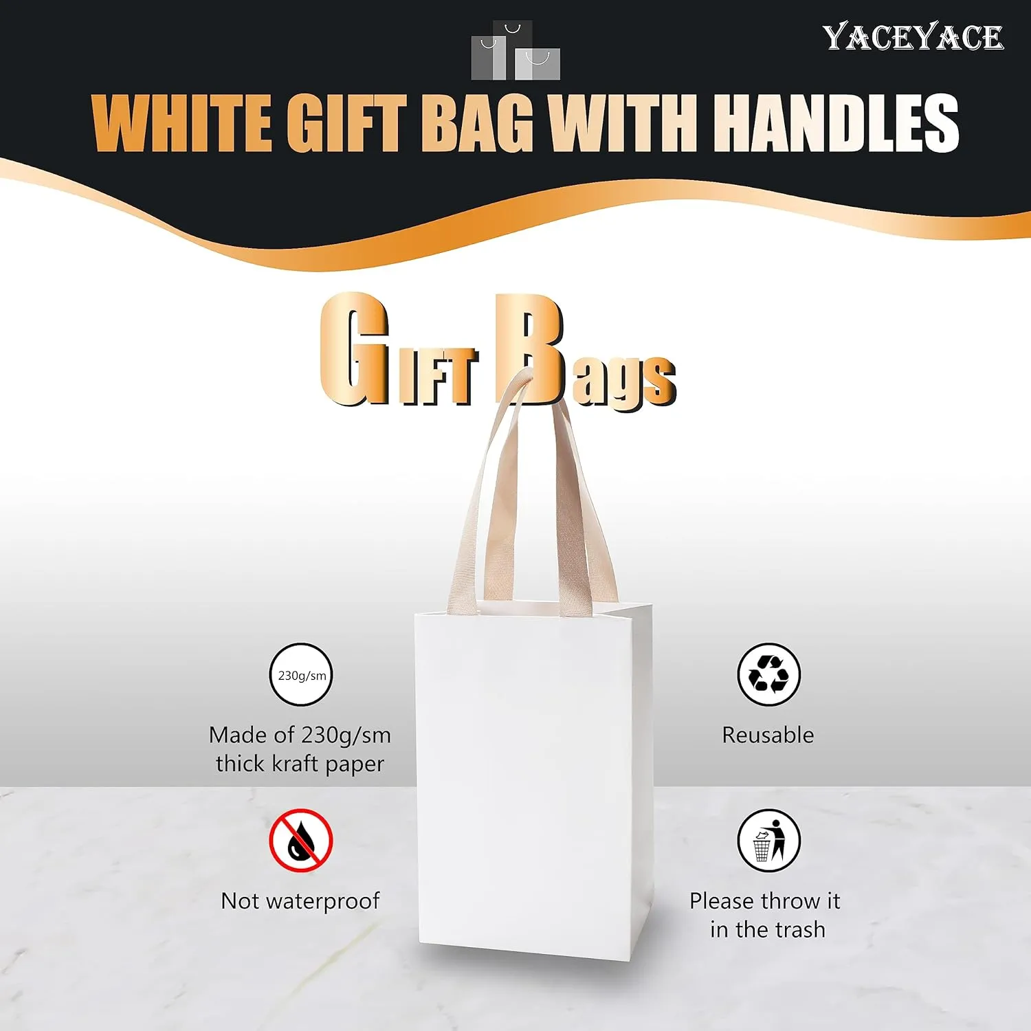 White Gift Bags with Handles, 20Pcs 5.25"x3.75"x8" White Paper Gift Bags with Ribbon Handles Bulk, Small Kraft Paper Bag for Party, Goodie