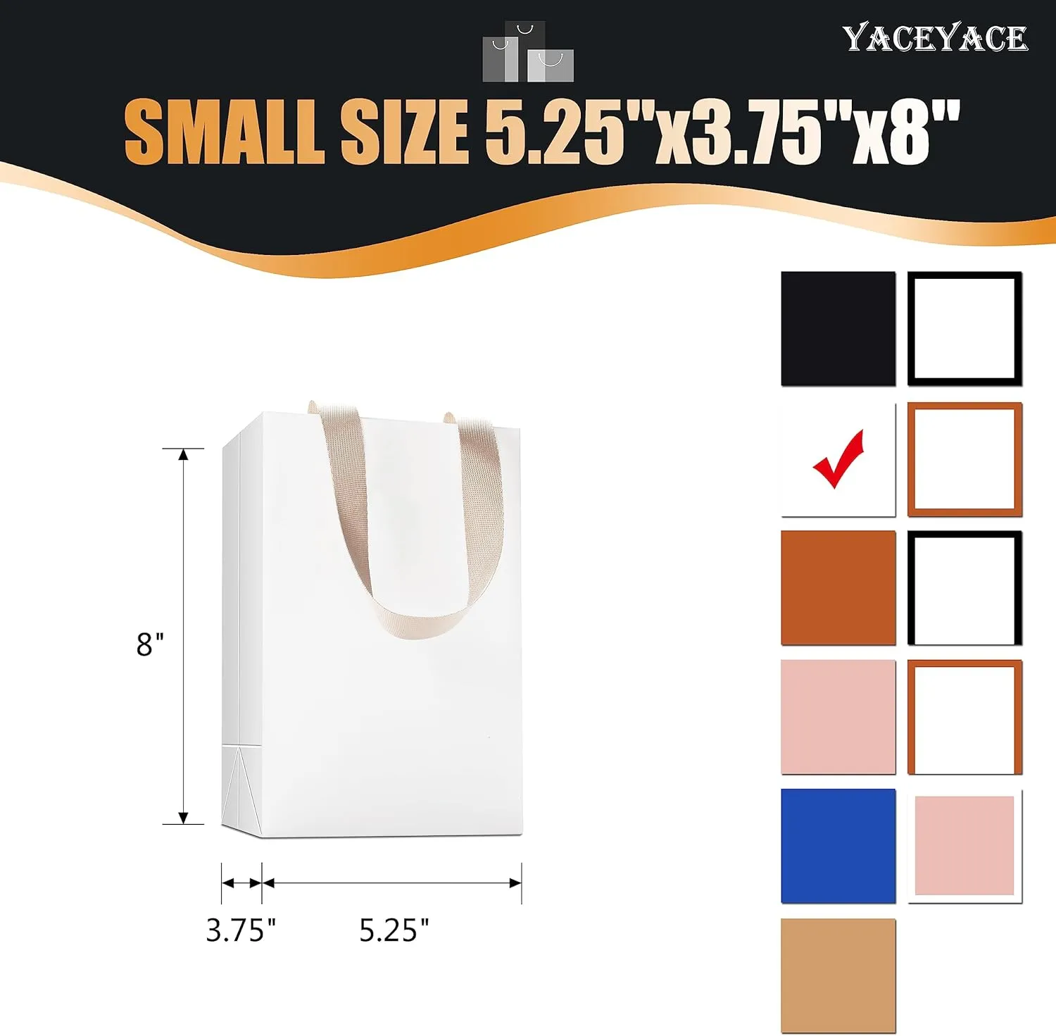 White Gift Bags with Handles, 20Pcs 5.25"x3.75"x8" White Paper Gift Bags with Ribbon Handles Bulk, Small Kraft Paper Bag for Party, Goodie