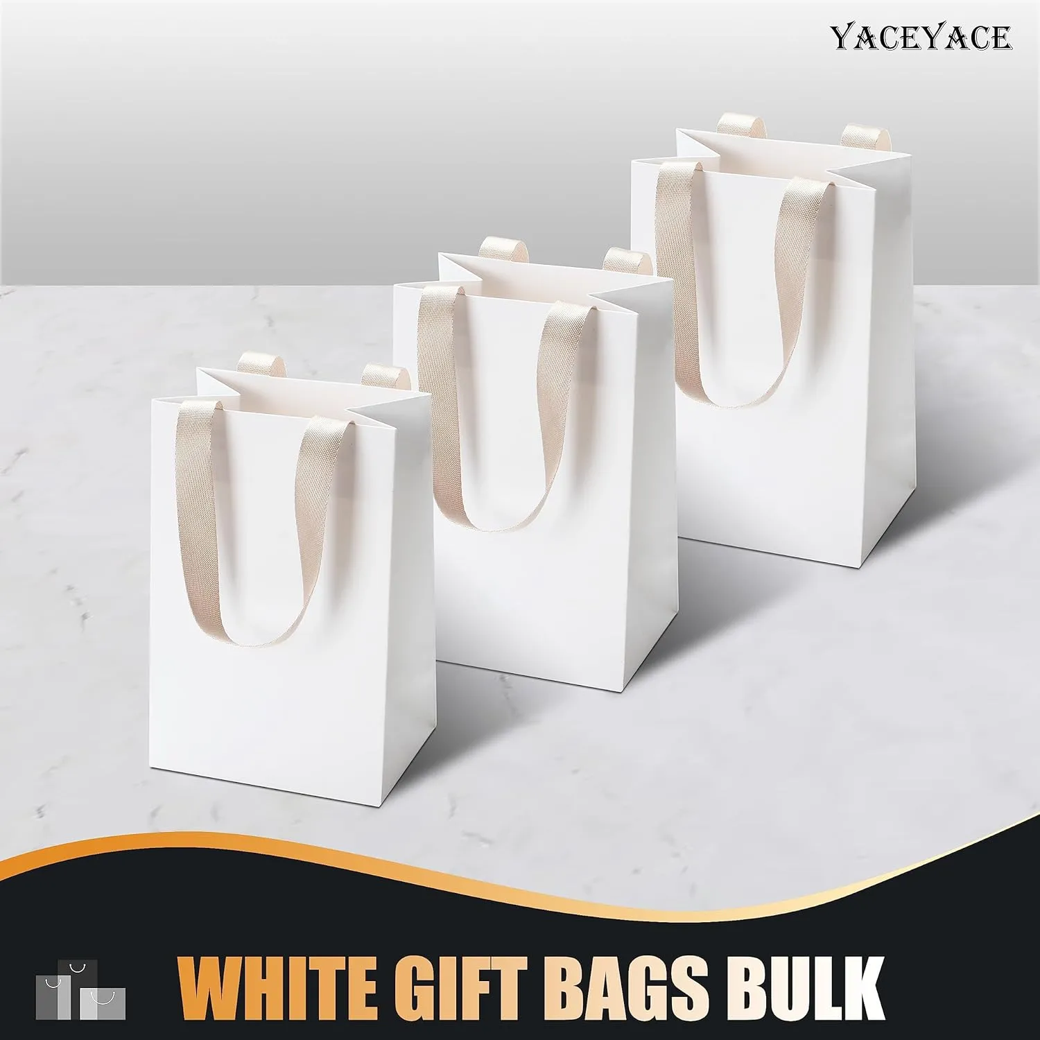 White Gift Bags with Handles, 20Pcs 5.25"x3.75"x8" White Paper Gift Bags with Ribbon Handles Bulk, Small Kraft Paper Bag for Party, Goodie